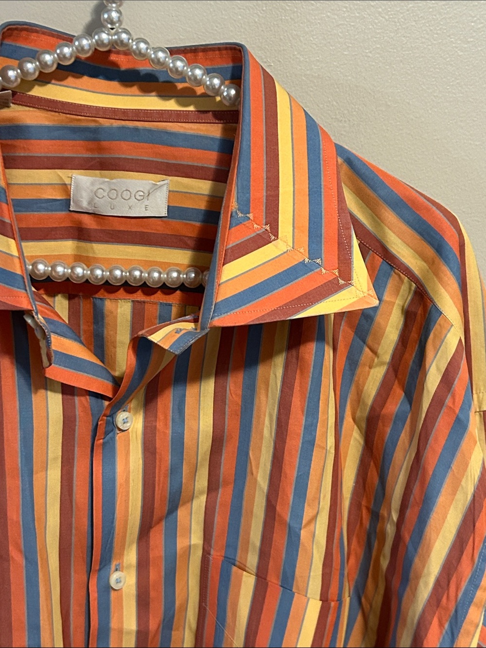COOGI Luxe Men's 3XL Vintage Multi Color Striped Cotton Button Up Shirt
